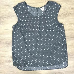 Merona Women's Top Blouse XL Polka Dot Gray White Sleeveless High Low Hem